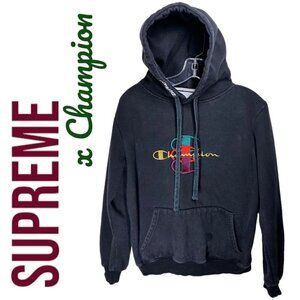 SUPREME x CHAMPION Collab Stacked C Hoodie Black Women's, Size Large